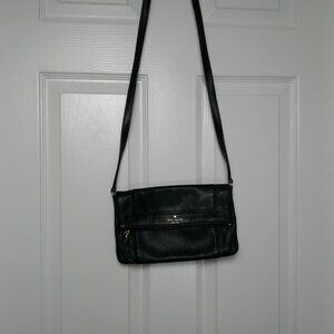 Kate Spade Black Foldover Purse Multi Compartment Shoulder Bag Fixed Strap